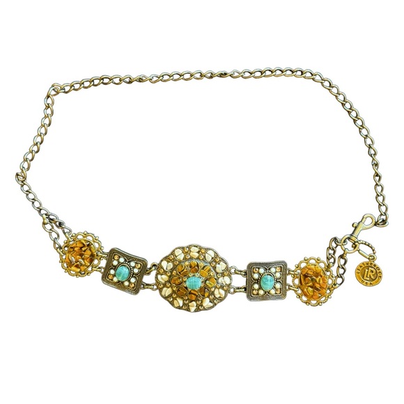 Leatherock USA Vintage Semi Precious Stones Turquoise Metal Chainlink Belt - Picture 1 of 7